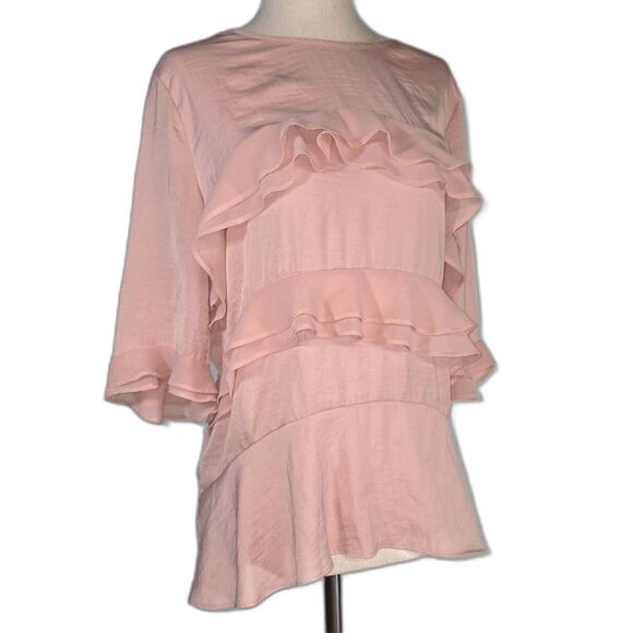 Who What Wear Dusty Rose Ruffled Tunic Blouse Size Medium - Picture 1 of 8
